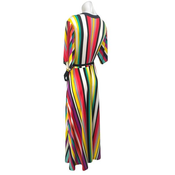 New York & Company Multicolor Striped Short Sleeve Stretch Maxi Wrap Dress Sz M - Picture 3 of 6